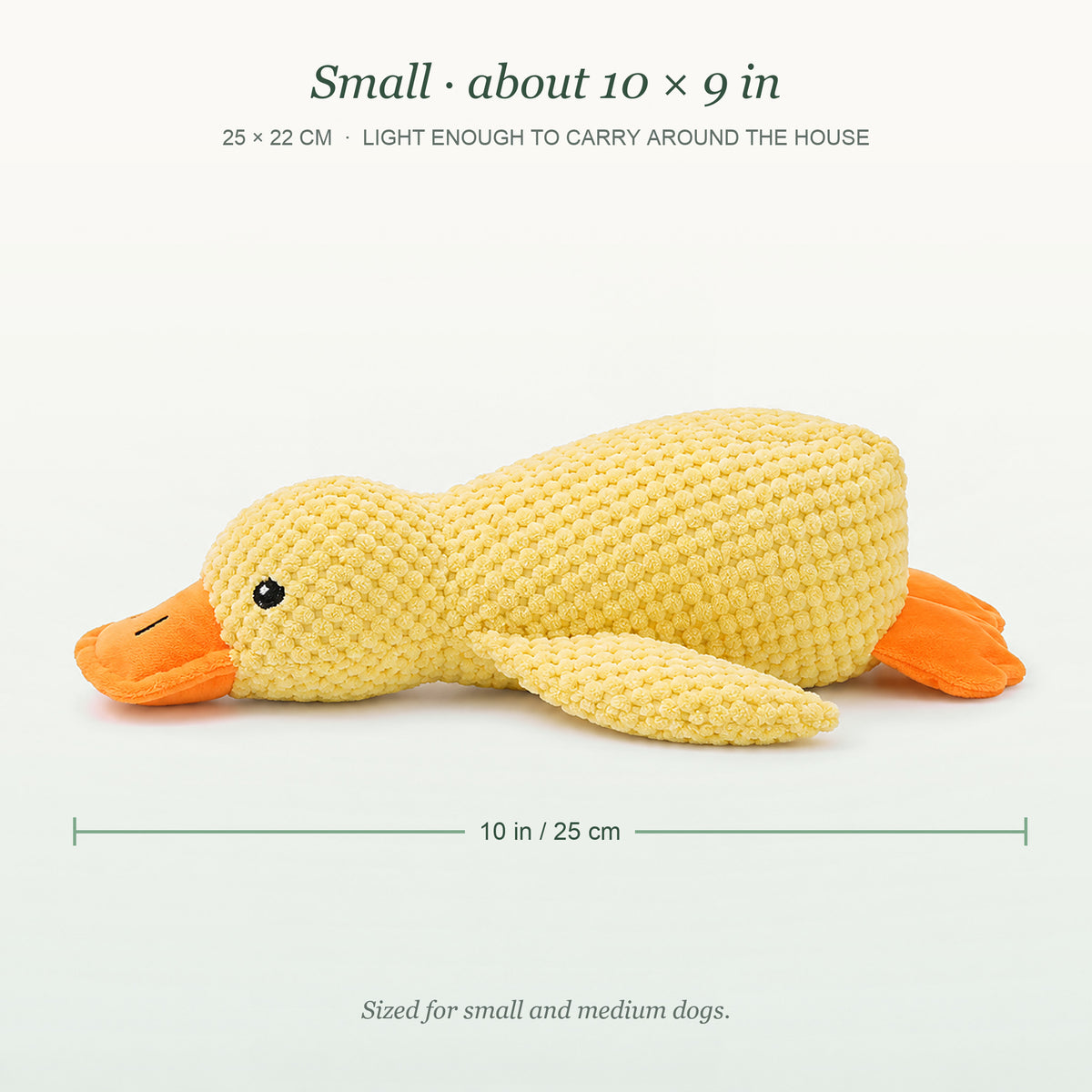 Size guide: the Small duck is about 10 by 9 inches, 25 by 22 cm